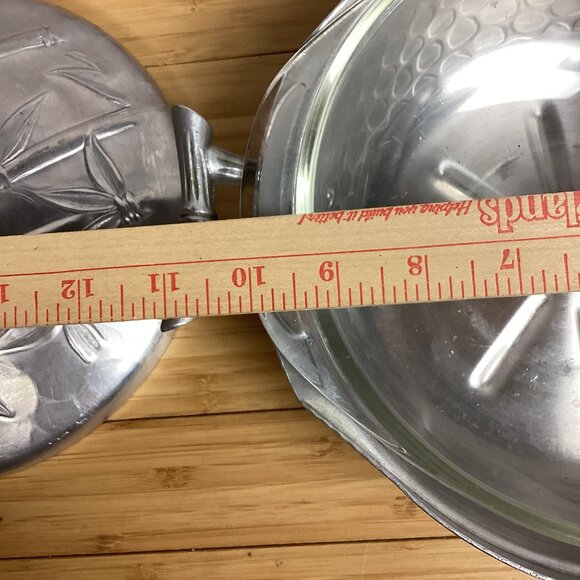 Vintage Everlast Forged Aluminum Bamboo Design 9" Pot w/ Lid & Pyrex Glass Bowl - Picture 9 of 12